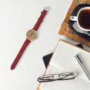 Female Arabic numbers smooth Leather belt quartz Wrist Watch Red  O7I1
