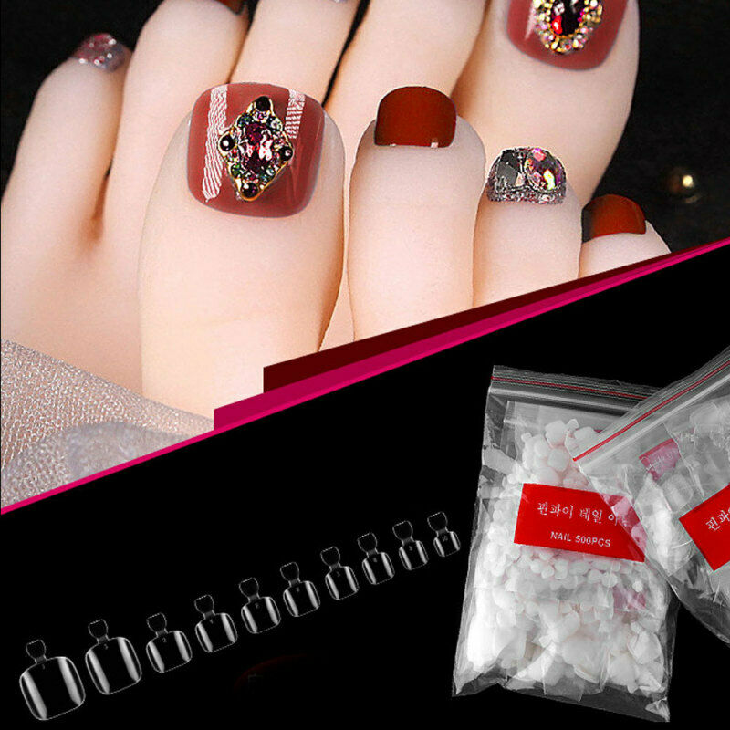 1000pcs DIY Nail Art Full False Foot Toe Nail Tips Acrylic Gel Clear Color