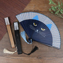 Summer Bamboo Folding Fan Hand Held Cartoon Cat Baking Varnish Fan Pocket Gi SP