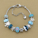 Fashion Women Shell Blue Crystal Glass Beads Chain Bangle Bracelet Wristband