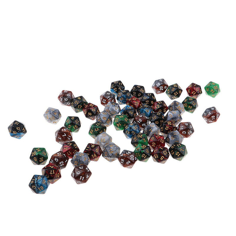 50pcs Six Sided D20 Polyhedral Dice with Double Colors & Numbers 16mm