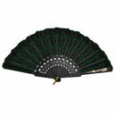 Beautiful Lady's Silk Hand Fan with Green Sequins