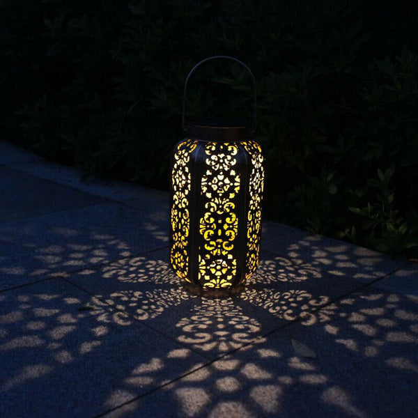 Solar Powered Hanging LED Light Retro Hollow Lantern Garden Yard Lamp  Light