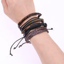 Men European Retro Multilayer Cowhide Handmade Woven Bracelet Jewelry A