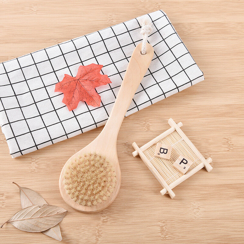 Natural Wood Bristle Body Brush Long Handle Bath Shower Spa Scrubber 3C