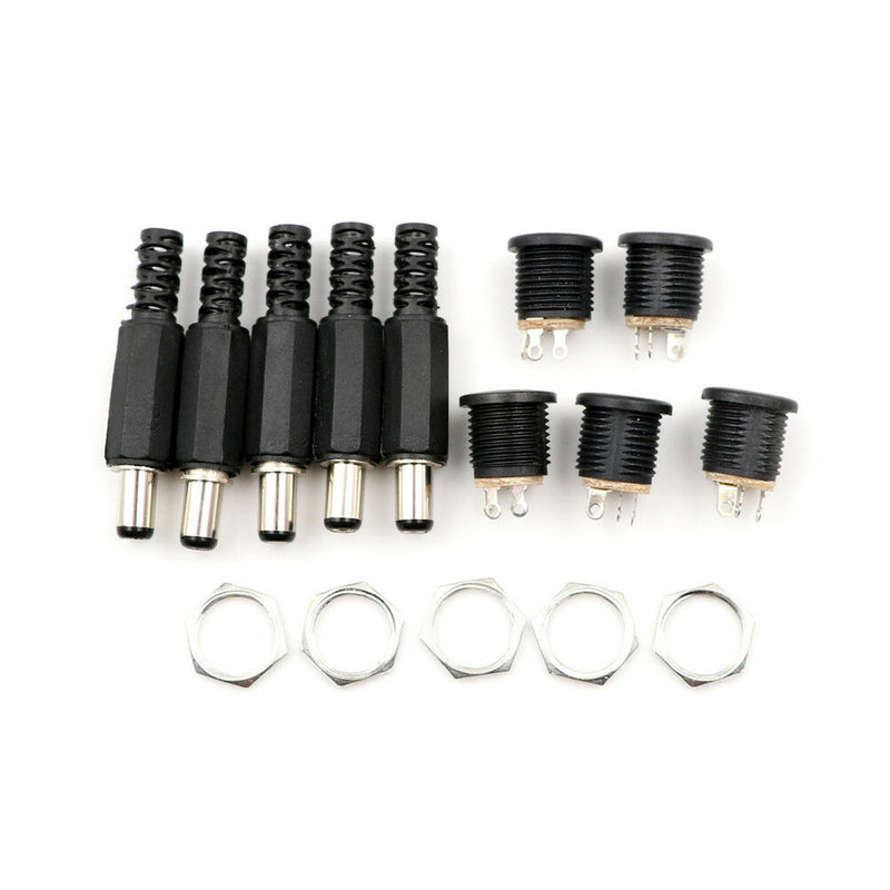 5 Pcs 5.5mm x 2.1mm Male DC Power Plug Connector Screw Lock Female Panel.Soc Px