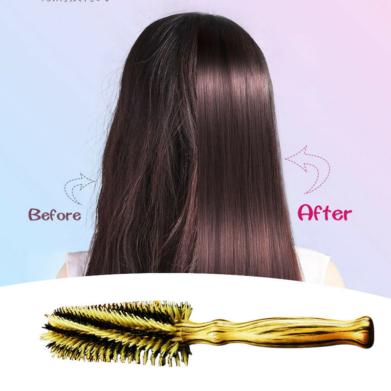 Bristle Hair Curling Brush Wooden Round Comb Hairstyling Magic Curl Brush