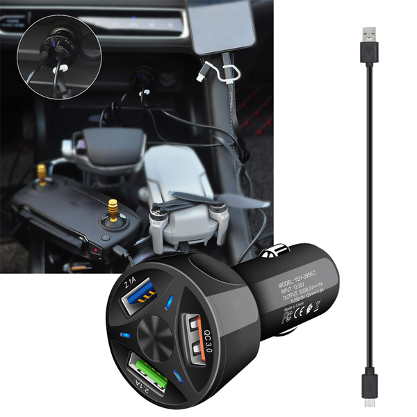 Black 7A Portable 3 USB Ports Car Charger + Charging Cable For DJI Mavic Mini