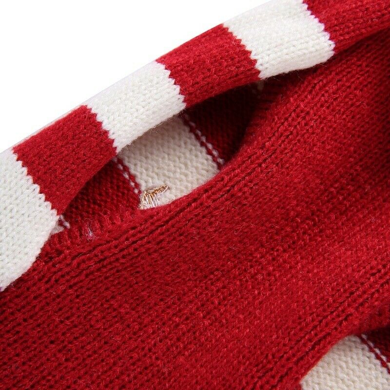 Stripe Christmas Reindeer Dog Sweater Knitted Jumpsuit Winter Clothes Red_M