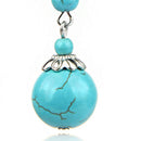 National Style Retro Female Models Turquoise Earrings Simple Spherical Blue T7O5