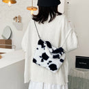 Plush Messenger Bag Women Winter Fashion Shoulder Fluffy Handbag (Black)