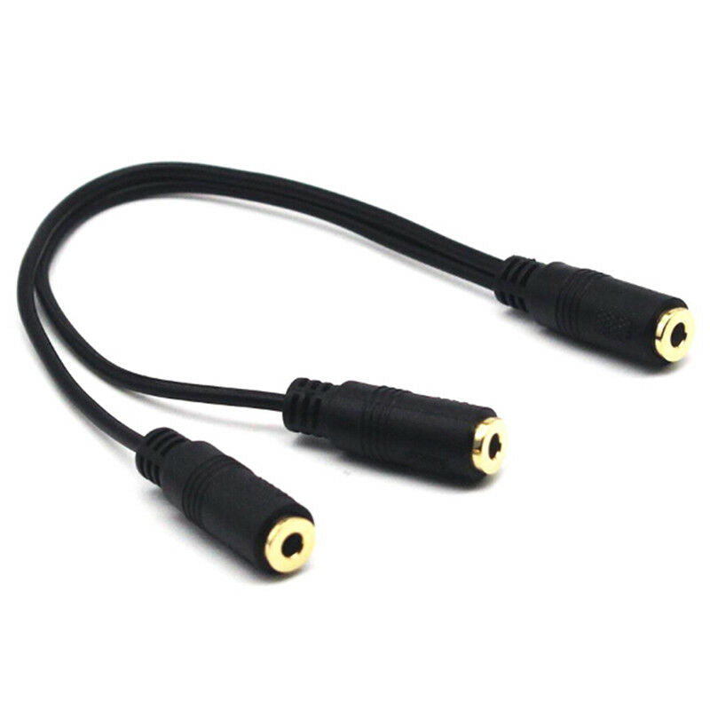 Black 3.5mm 1/8" Female To Dual 3.5mm Jack Female Y Splitter Stereo Audio CablJR