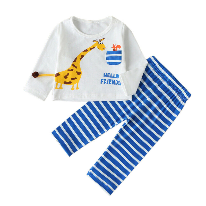Autumn Toddler Long Sleeve T-shirt Tops Stripe Pants Clothes Set (3-6M) A