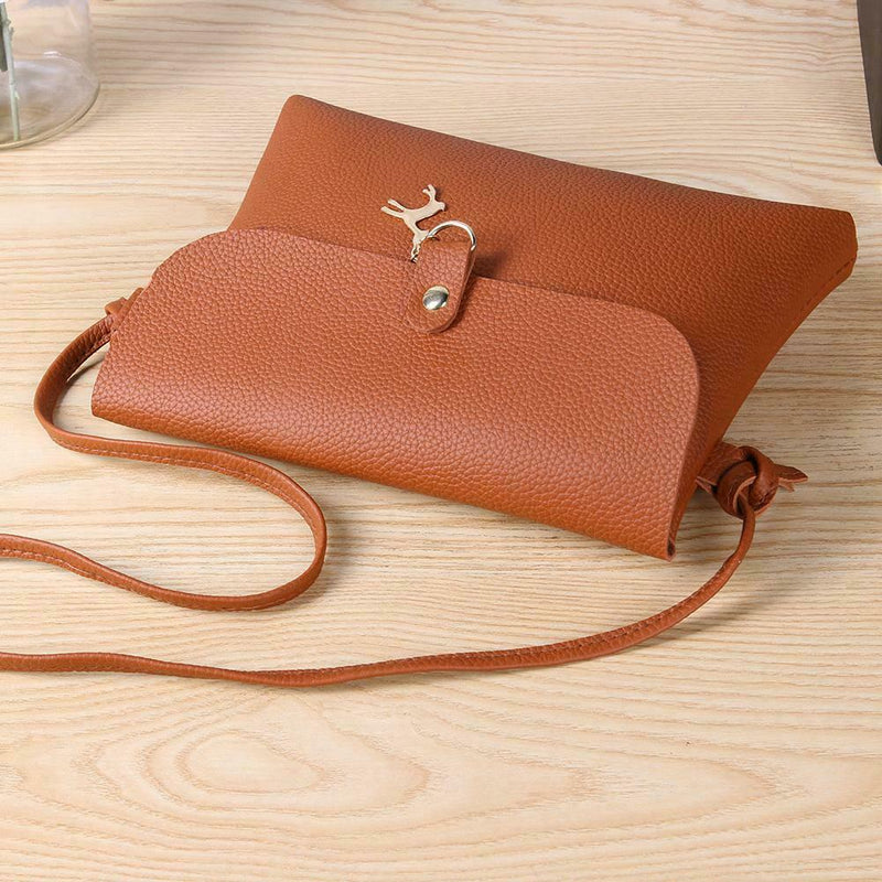 Pure Color Deer Pendant Shoulder Handbags Women Crossbody Bag (Light Brown)