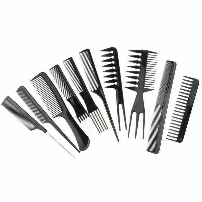 10 Piece Comb Set Hair Styling Professional Black Brush U5E1 U8Q6 X6Z8 Barb S7C9