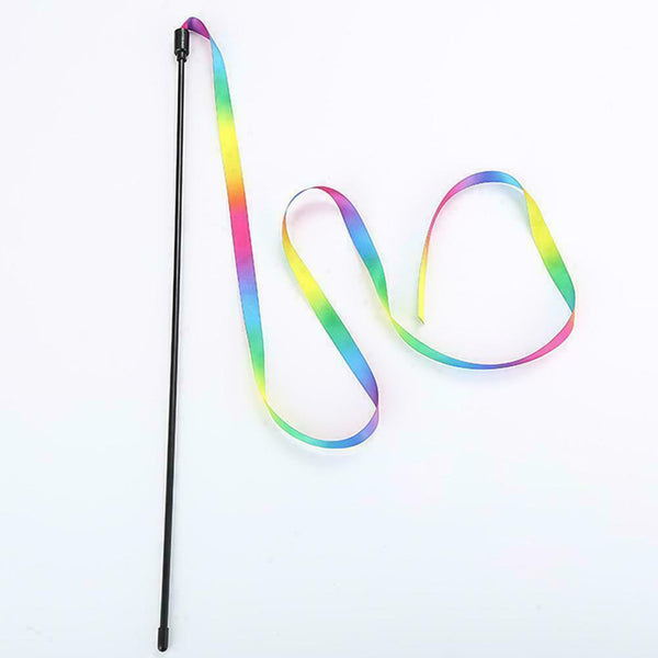 Pet Cat Toys Rainbow Cloth Stripe Tease Cat Rod Funny Supplies Playing Pet F5E0