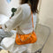 Solid Pleated Women Shoulder Bag PU Clear Chain Crossbody Handbag (Orange)