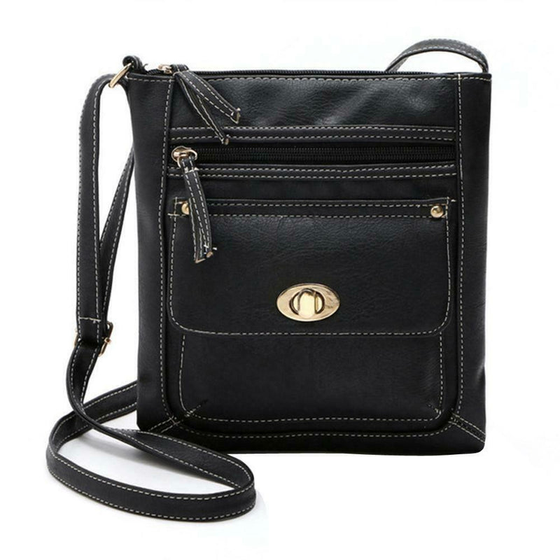 Fashion Women Shoulder Bag Satchel Crossbody Bags PU Sling Handbag (Black)