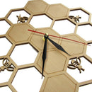 Cut Wood Clock Honey Bee on Honey Comb Hexagon Nature Watch Wall Clock Geom