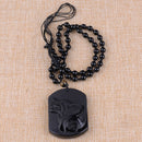 Unisex Natural Obsidian Black Wolf Head Pendant Blessing Necklace