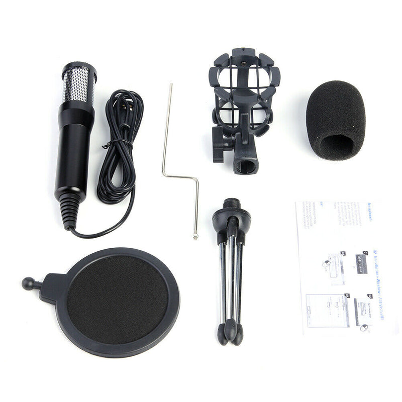 USB Microphone Wired Condenser Microphone Studio Mic with Stand Clip for PC