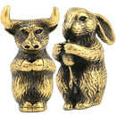 2pcs Lucky Fengshui Decor Brass Zodiac Rabbit Ox Statues Incense Holder