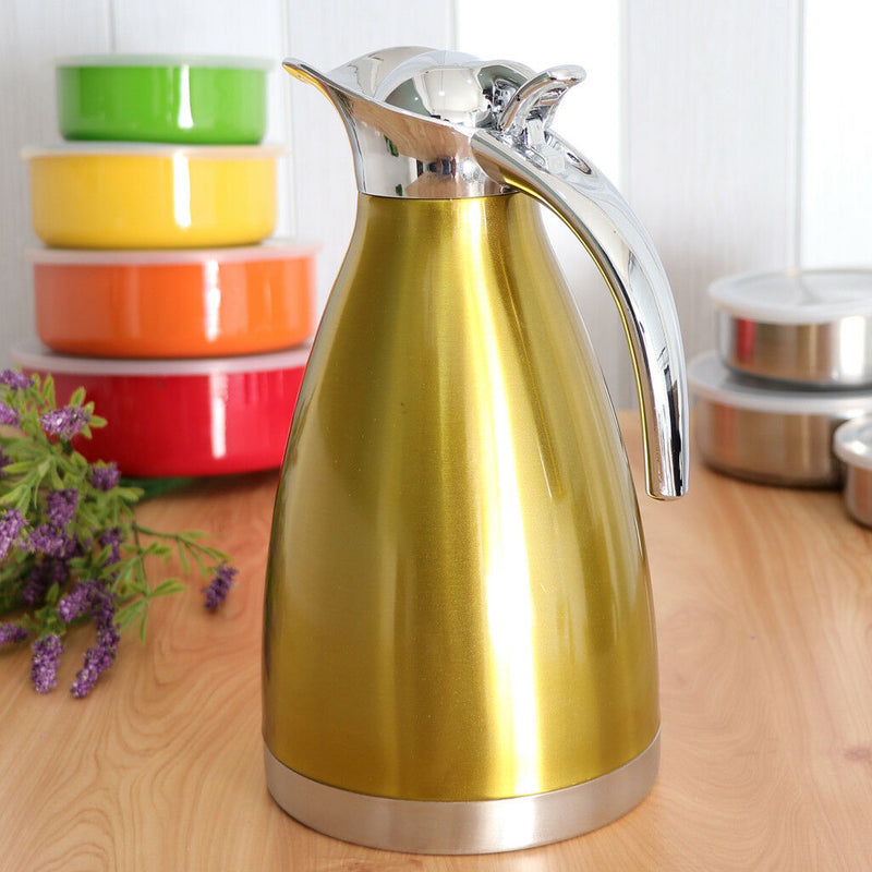 1.5L Stainless Steel Teapot Pot Double-Wall Insulated Coffee Carafe Golden