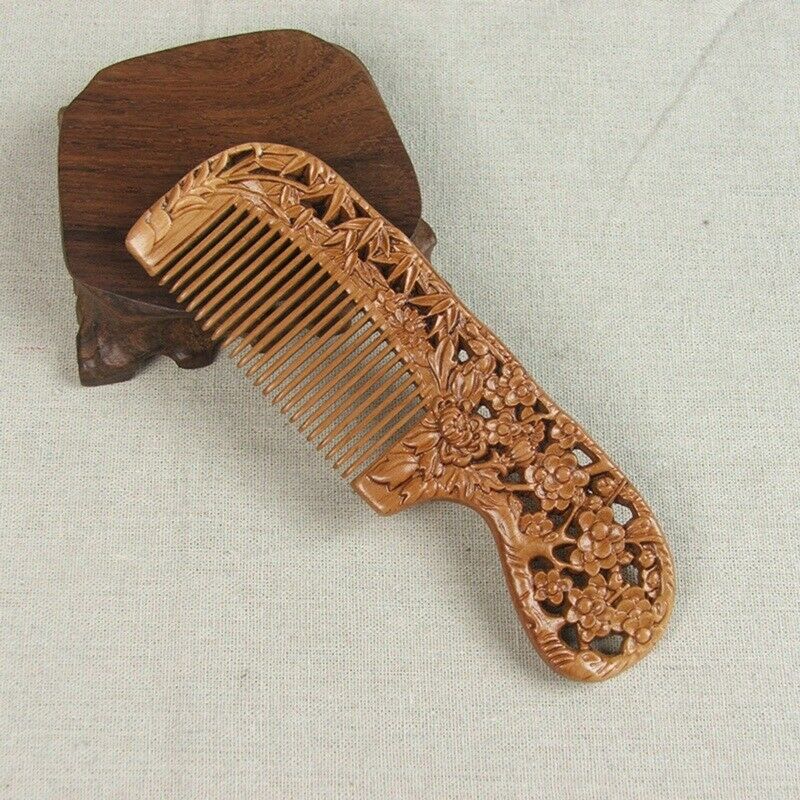 Handmade Comb Plum Blossoms Orchid Bamboo Chrysanthemum Carving Natural Pea U6Q7