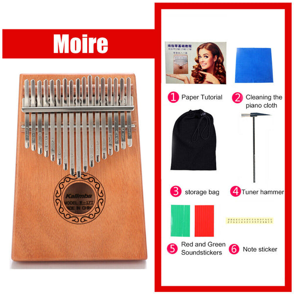 17-Key Thumb Finger Piano African Sanza Mbira Mahogany Wood Kalimba (Moire)