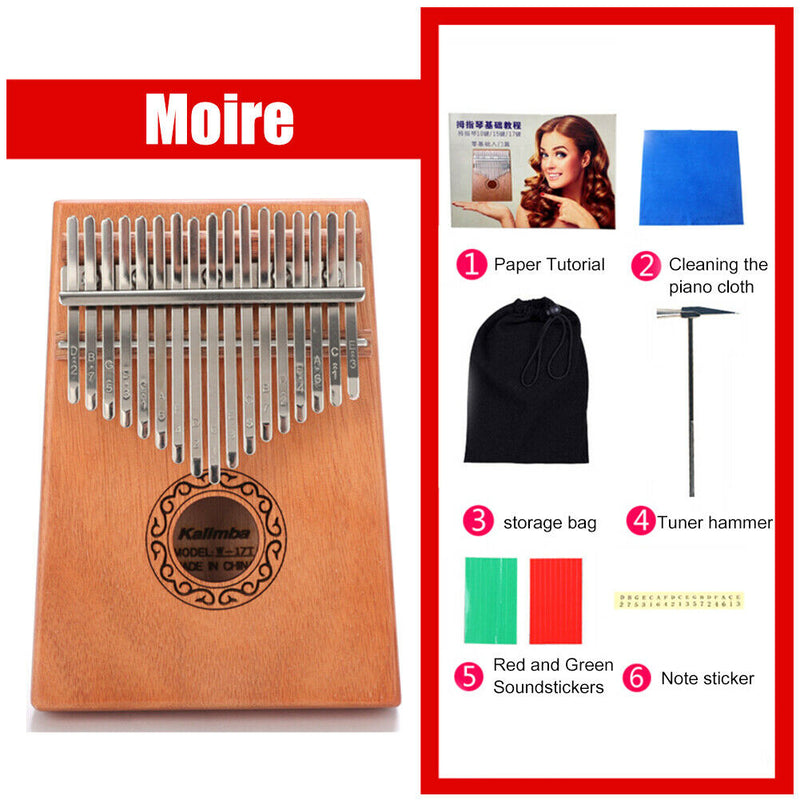 17-Key Thumb Finger Piano African Sanza Mbira Mahogany Wood Kalimba (Moire)