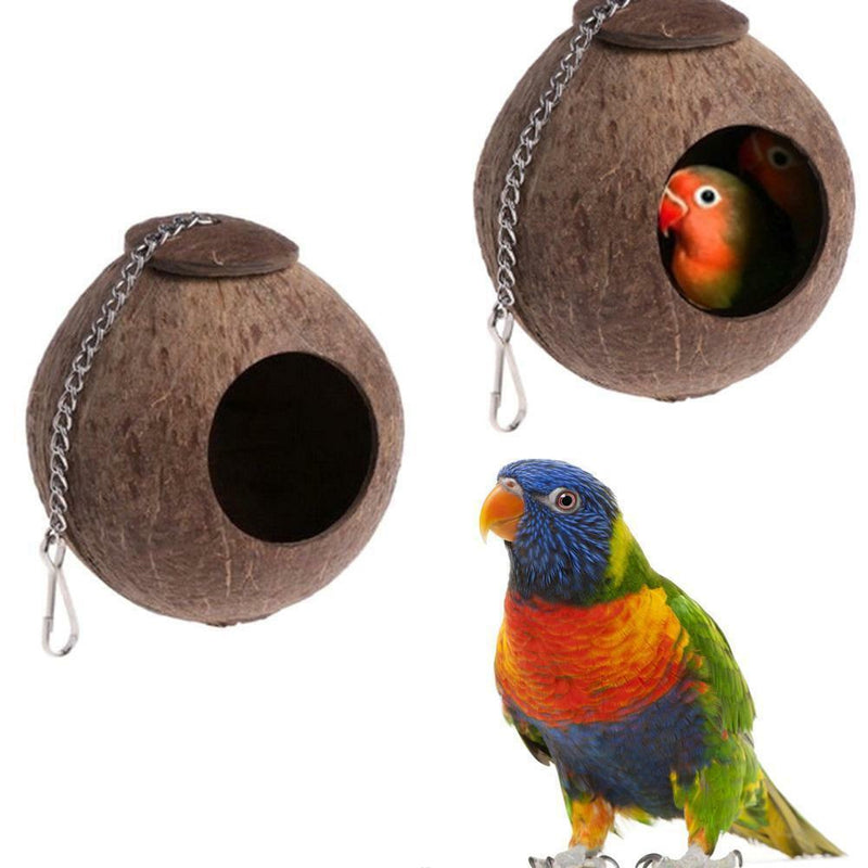 New Natural Coconut Shell Bird Nest House Hut Cage Feeder Pet Parrot Parakeet