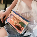 Women PVC+PU Chain Bag Transparent Clear Tote Shoulder Crossbody Handbag Ba
