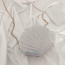 Cute Sequin Shoulder Handbags Women Small Chain Shell Crossbody Bag (White)