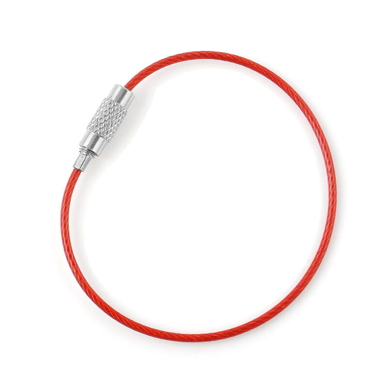 5Pcs Steel Cable Chain Pandent Loop Screw Lock Wire Key Ring For Outdoor Hiking