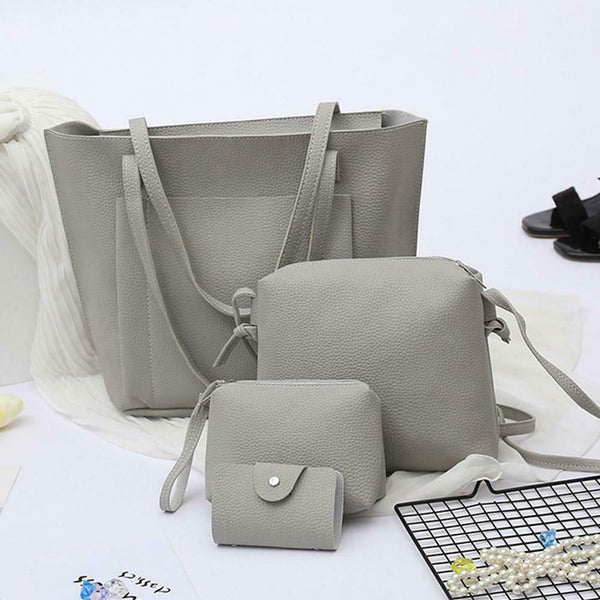 4pcs/set Shoulder Handbags Leather Women Crossbody Clutch Card Bags (Grey)