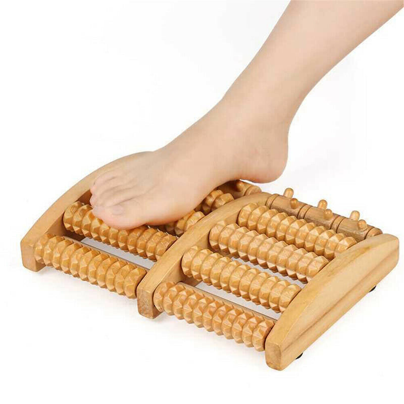Large Dual Foot Massager Roller Rows Feet Care Relax Wood Bamboo Stress Massage