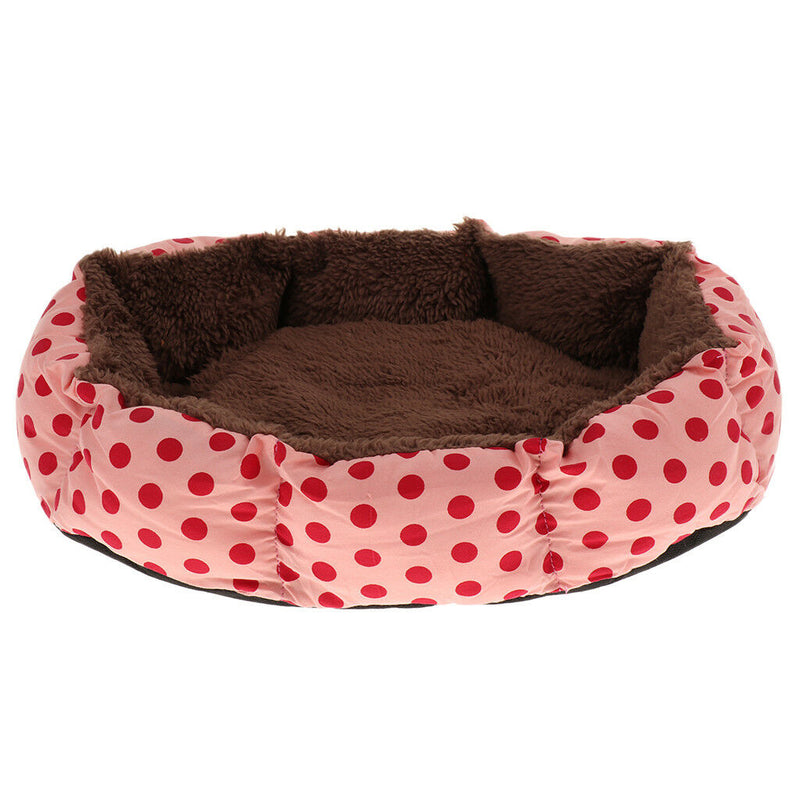 Soft and Comfortable Round Shape Dots Print Dog Cat Basket Bed Warm Nest