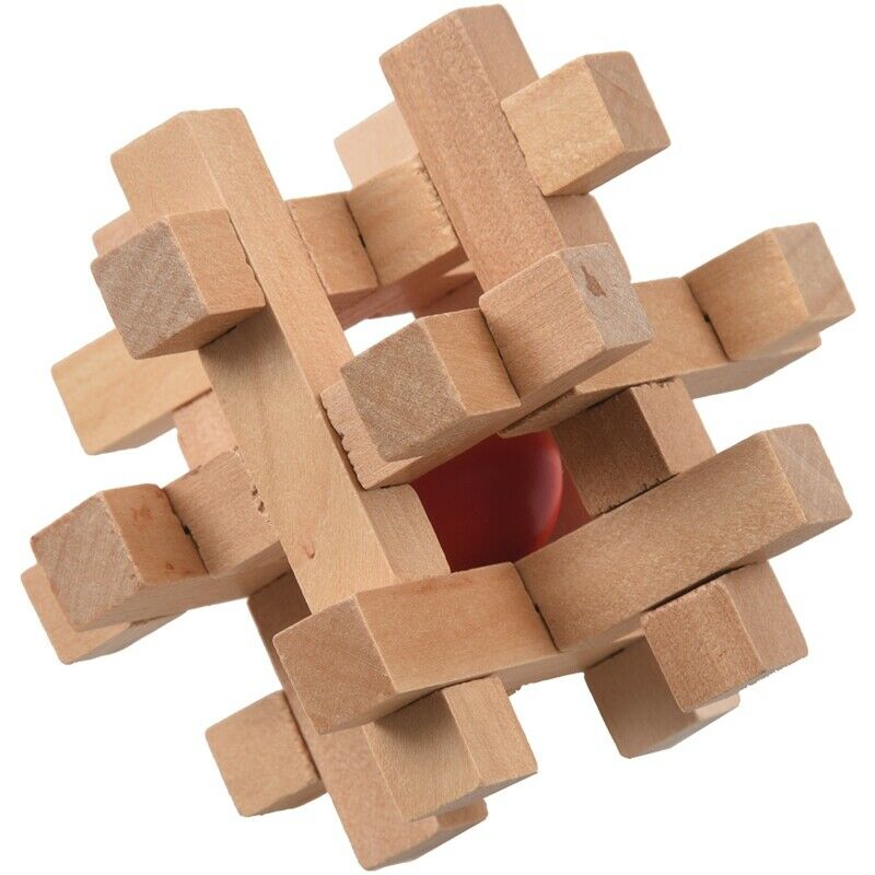 Wooden Take the Ball from Cage Lock Logic Puzzle Burr Puzzles Brain Teaser  X5R4