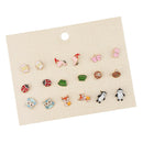 9 Pairs Small Multiple Animal Ladybug Stud Earrings Set For Girls Kids