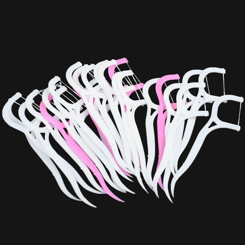 100 Pcs Dental Floss Picks Waxed Teeth Toothpicks Stick Oral Care B2N9