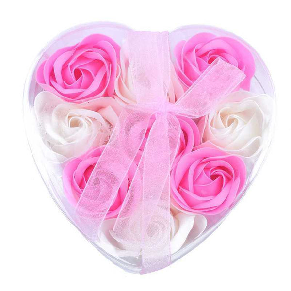 9Pcs Scented Rose Flower Petal Bath Body Soap Wedding Party Gift(Pink+White H6F1