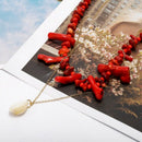 Ethnic Style Geometric Imitation Stone Red Necklace Conch Pendant Two-Piece