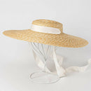 Wide Brim Boater Hat 15Cm Brim Straw Hat Flat Women Kentucky Derby Hat Whit