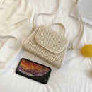 Retro Hit Color Shoulder Handbags Women Flap Woven Crossbody Bags (Beige)