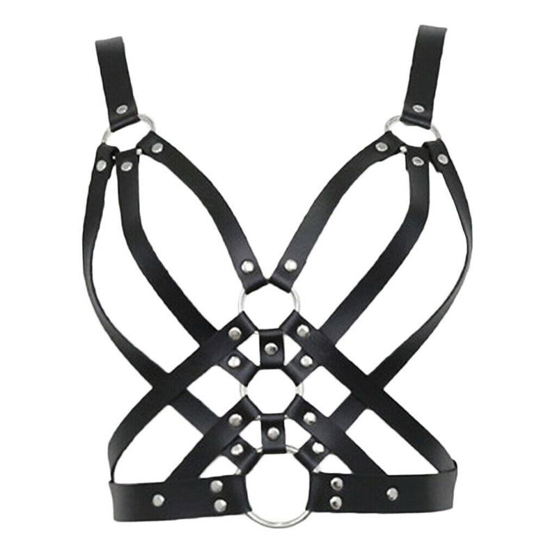 Womens Leather Body Chest Harness Belt Rivet Cage Bra Strap Metal  Party