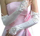 White Ivory Wedding Party Fingerless Pearls Lace Formal Bridal Gloves Long