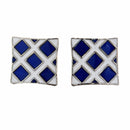Pair of Chic Blue Rhombus Pattern Design Square Metal Cufflinks For Men I4X5