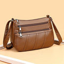 Women PU Shoulder Bag Multi-pocket Mother Solid Crossbody Handbag (Brown)
