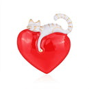 Cat Love Heart Enamel Pins Badge Clothes Lapel Brooch Women Jewelry (White)