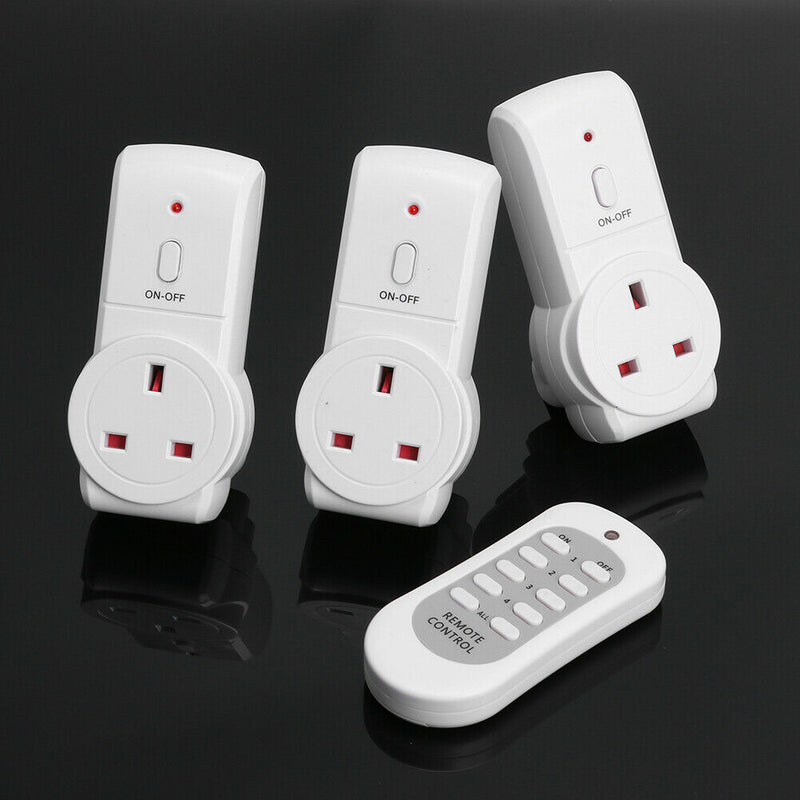 3pcs UK Plug Power Outlet Light Switch Socket+1pc Wireless Remote Control